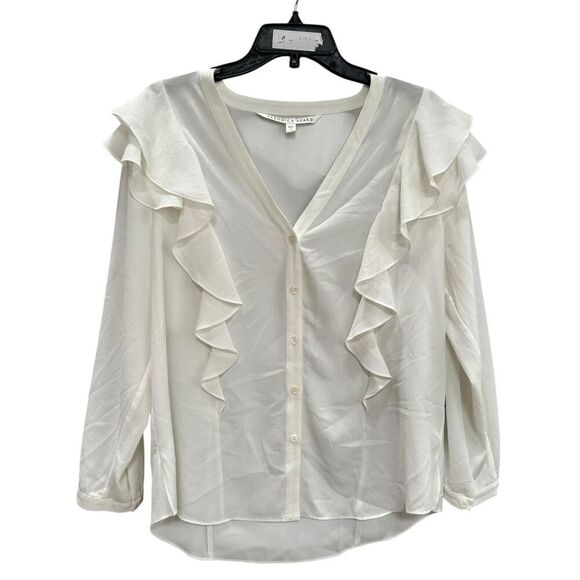 Veronica Beard Ivory Ruffle Shoulder Blouse - Size 10 - New - Picture 2 of 5